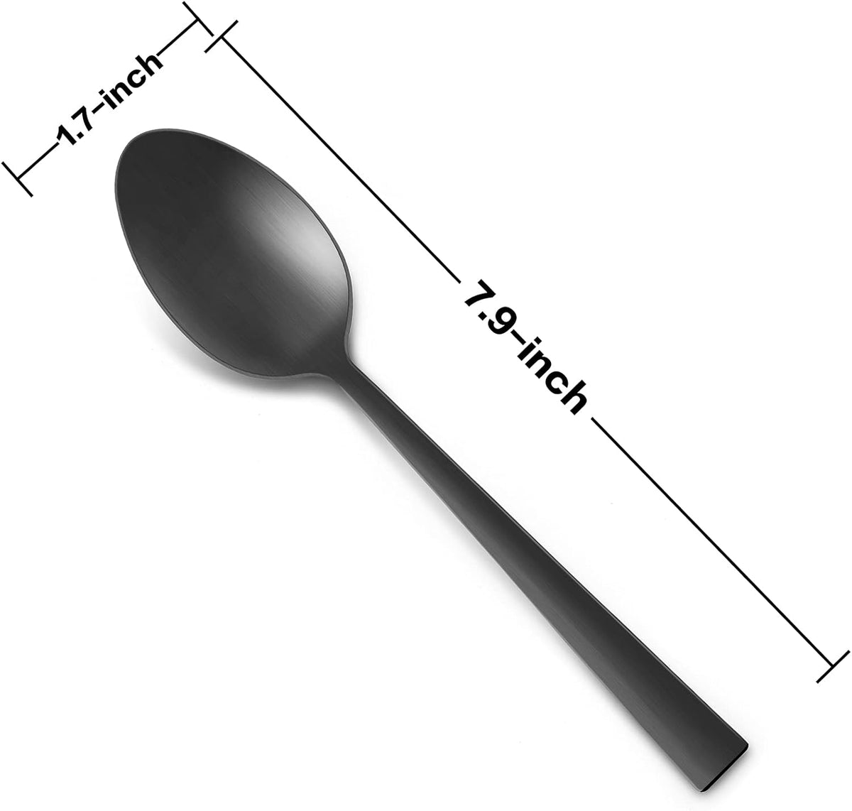 Matte Black Dinner Spoons Set of 12, E-far 7.9 Inch Stainless Steel Soup Spoons Tablespoons for Home, Kitchen or Restaurant, Non-toxic & Mirror Polished, Squared Edge & Dishwasher Safe