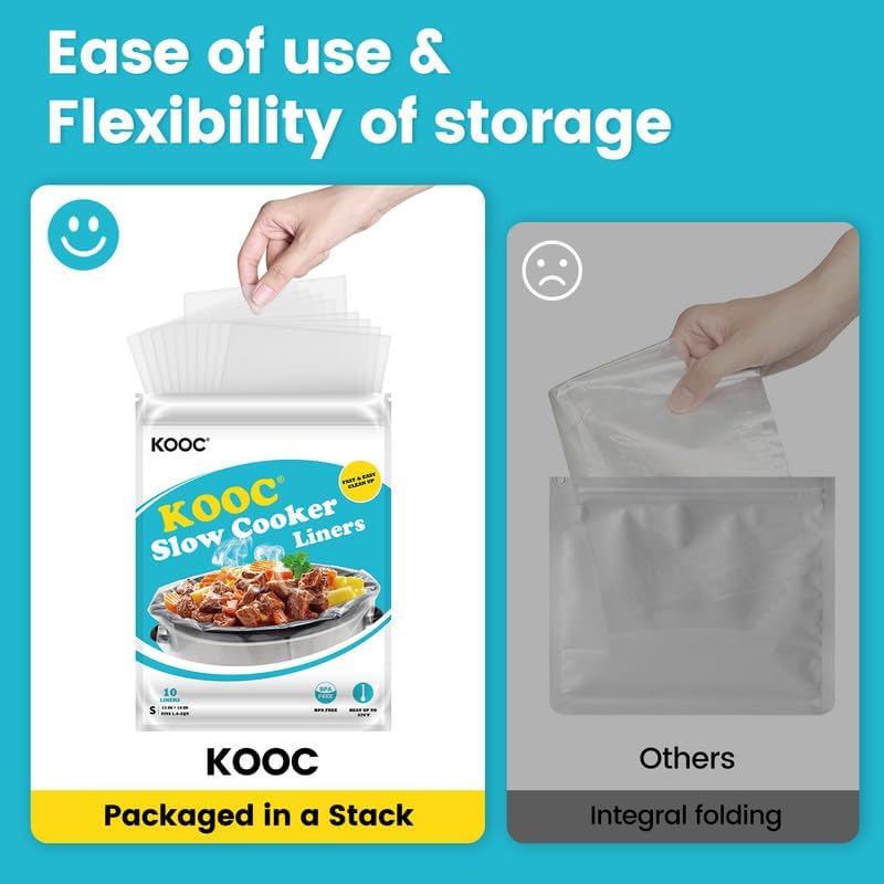 KOOC Slow Cooker Liners 10"x13" 10 count Small Size Disposable Pot Liners Cooking Bags Fit 1.5 qt to 2 qt Pot BPA Free Fresh Locking Seal Design