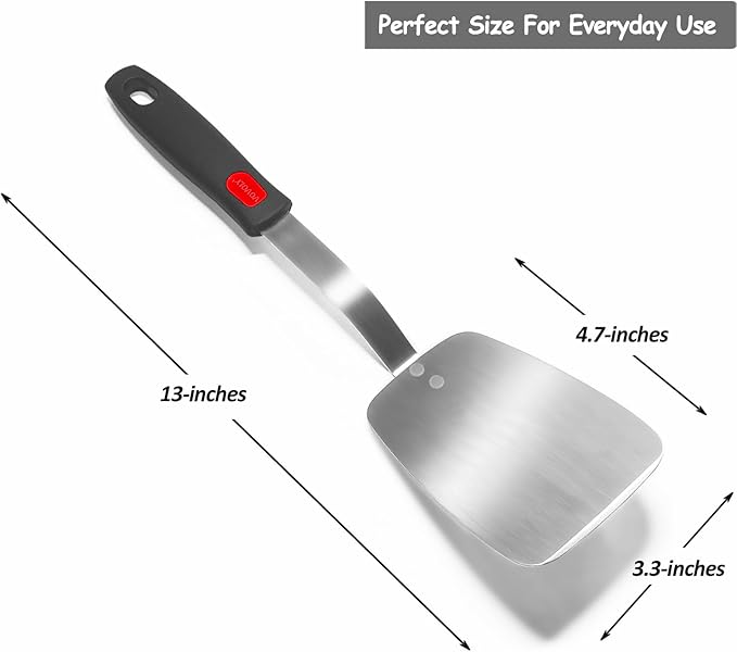 Stainless Steel Spatula, Solid Metal Turner for Kitchen Use, VOVOLY Heavy Duty Cooking Spatula, Wide Blade with Beveled Edge, Heat Resistant Silicone Handle, Dishwasher Safe