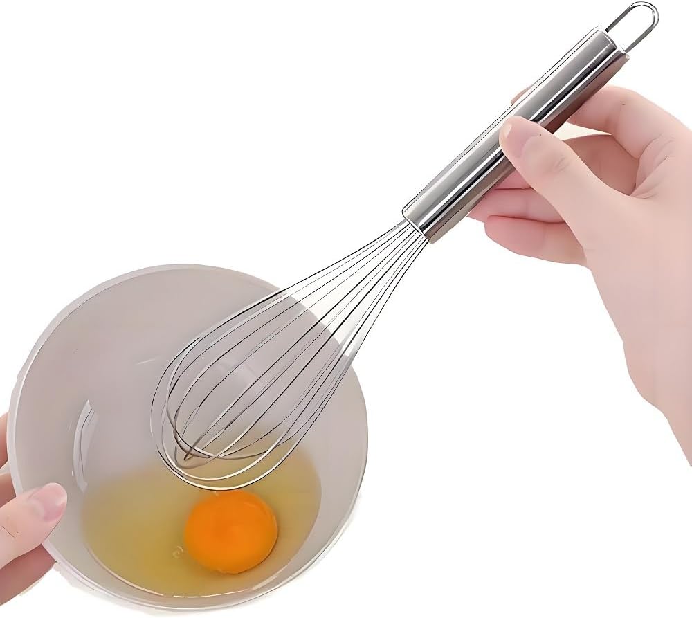 10 inch Stainless Steel Whisk, 5 inches for mixing small amounts of liquids, milkshakes, coffee, juice, etc. 2-piece set (buy 10 inches and get 5 inches as a gift) silver