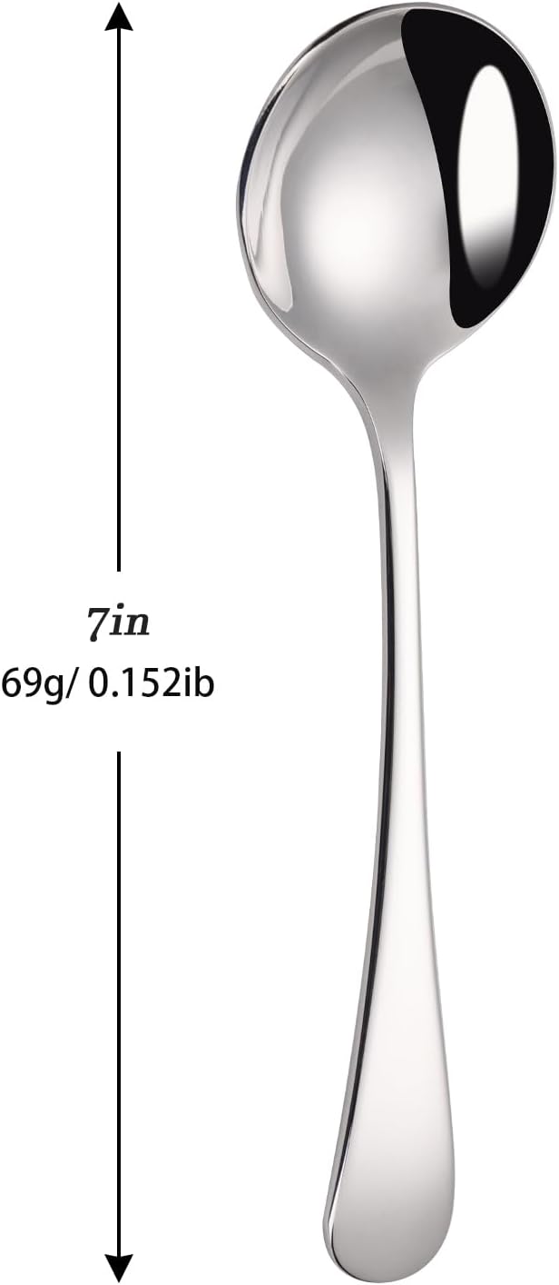 7" Elegant Soup Spoons Silverware Set,18/10 Stainless Steel,Dishwasher Safe(Set of 4,Silver)