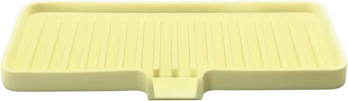 Happitasa Silicone Soap Dish Tray and Sponge Holder with Drain Chute | Bathroom and Kitchen Sink Organizer Caddy (Pale Yellow, 9"x3.5", 5.6 Ounces)