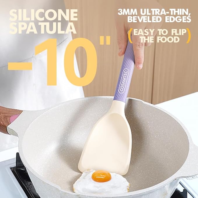 Silicone Small Spatula for Cooking Flexible Beveled Turner with Solid Inner Core and Heat Resistant Nylon Handle Ideal Spatula for Non-Stick Cookware