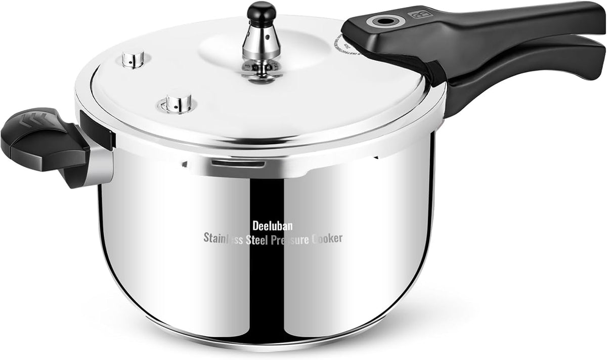 Stainless Steel Pressure Cooker 10 Quart All Stovetops Induction Compatible Food Grade Heavy Duty Multi Safety System Durable Body Handle for Home and Commercial Use, Deeluban