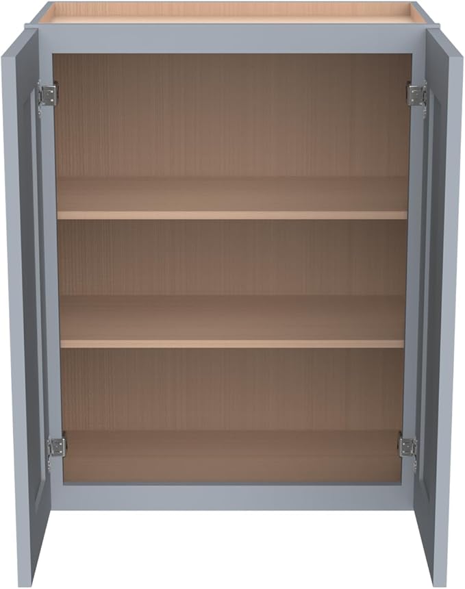 Wall-Mounted Cabinet – Solid Wood Shaker Style Medicine Cabinet with Adjustable Shelves & Soft-Close Doors for Bathroom, Kitchen, and Office Storage (Grey, 27" W x 12" D x 30" H)