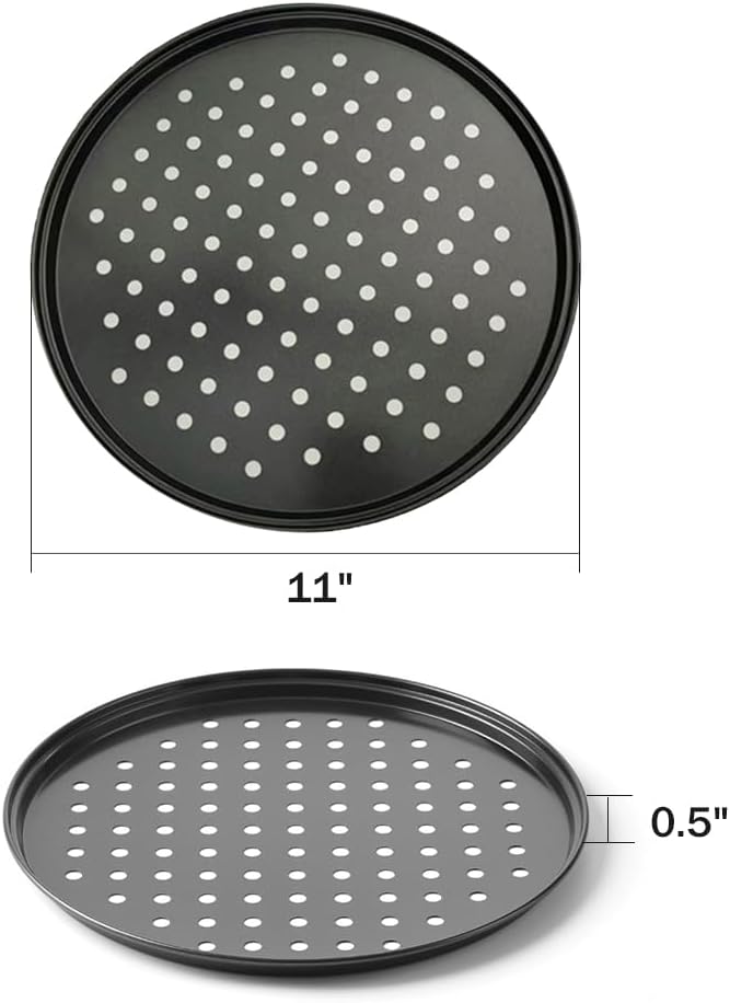 11 Inch Pizza Pan for oven, Round Nonstick Pizza Pans with Holes, Carbon Steel Pizza Baking Tray for Home Kitchen 2 Pack