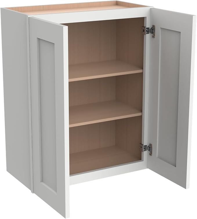 Wall-Mounted Cabinet – Solid Wood Shaker Style Medicine Cabinet with Adjustable Shelves & Soft-Close Doors for Bathroom, Kitchen, and Office Storage (Origami White, 27" W x 12" D x 42" H)