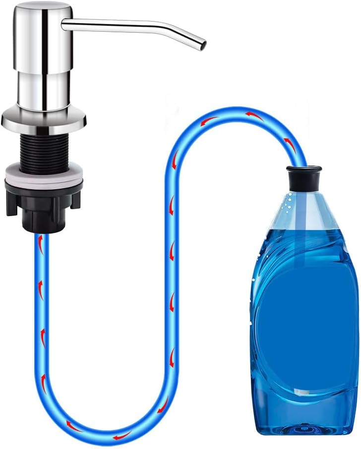 Soap Dispenser for Kitchen Sink, in Sink Soap Dispenser Pump, 47" Silicone Extension Tube Connect to The Soap Bottle Directly, Say Goodbye to Frequent Refills (Chrome)