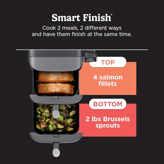 Ninja DoubleStack XL Smart 2-Basket Air Fryer, Smart Cook System, DoubleStack Technology Cook 4 Foods at Once, Space Saving Design, 10 QT, 6-in-1, Smart Finish & Match Cook, Air Fry, Broil, Bake SL451