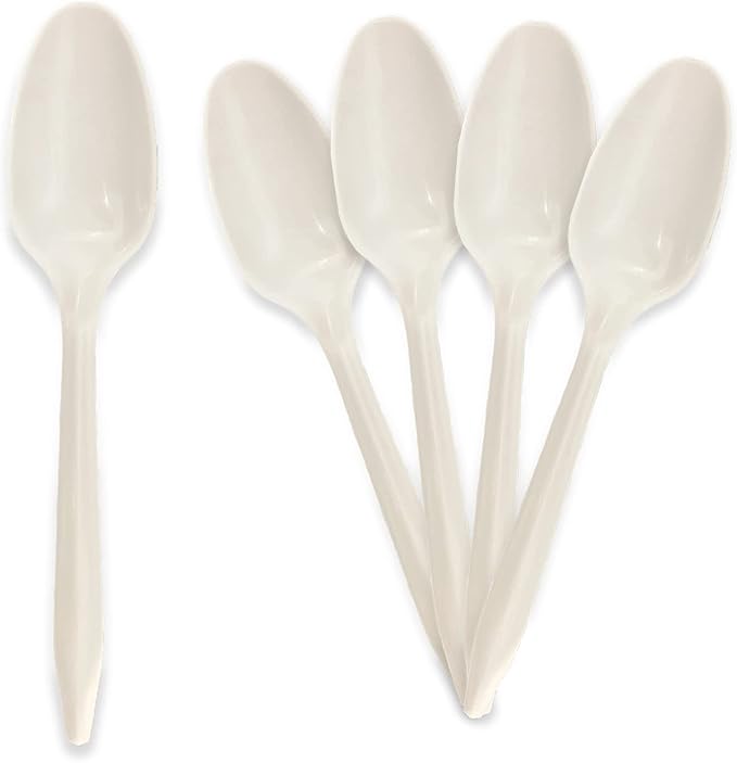 PAMI Bulk Plastic Spoons 1000 Count Disposable Medium Weight Sturdy Cutlery for Parties and Catering (Teaspoons Teaspoons White)