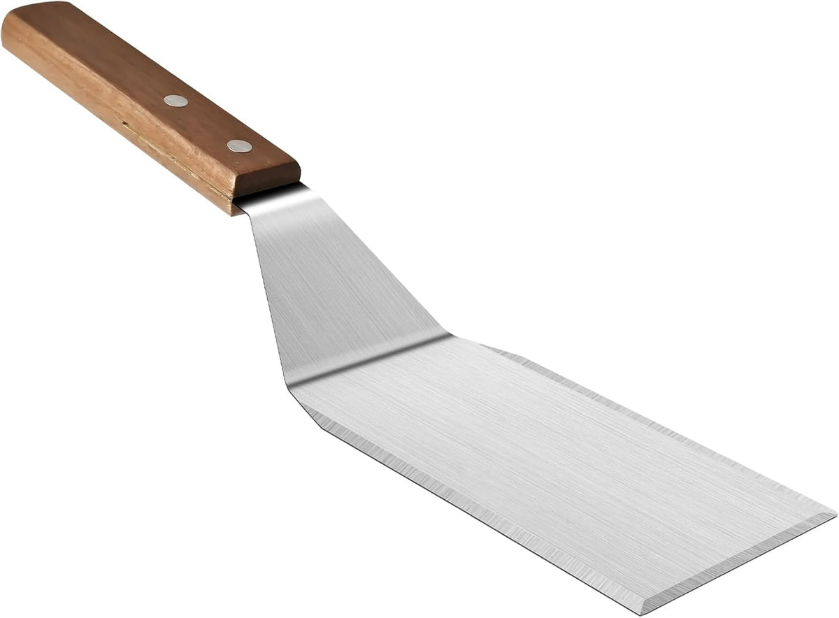 Stainless Steel Spatula Turner for Cast Iron Skillet, Grill Spatula with Wooden Handle, Heavy Duty Pancake Turner Metal