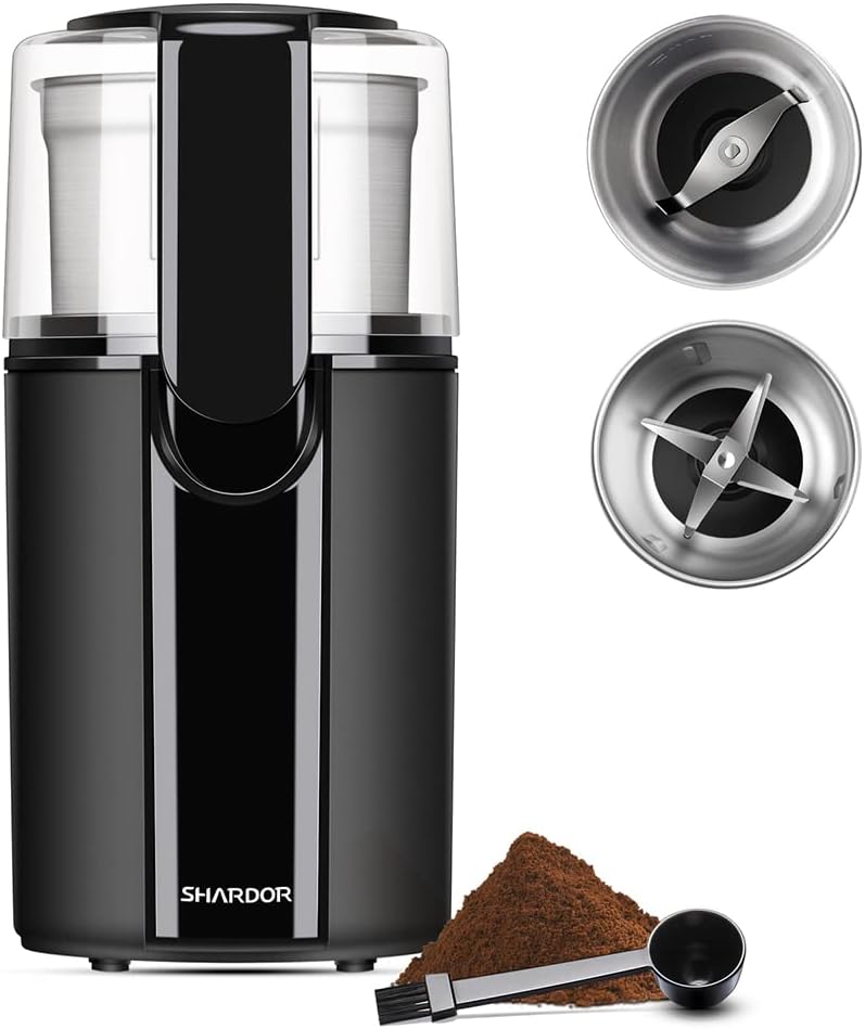 SHARDOR Coffee Grinder Electric, Spice, Herb, Grinder for Coffee Bean Spices and Seeds with 2 Removable Stainless Steel Bowls, Black