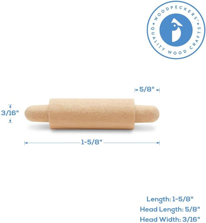 Wooden Mini Rolling Pin, 1-1/2 inches, Pack of 25, Perfect for Scrapbook Projects, Miniatures, Party Decor, and Crafts, by Woodpeckers