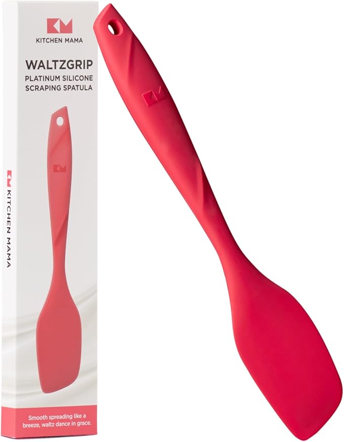 Kitchen Mama WaltzGrip Platinum Silicone Scraping Spatula: Heat Resistant, Seamless, Non Stick for Frying Pan Cookware, Safe, Flexible Bowl Scraper - Ideal for Mixing, Baking, Stirring (Red)