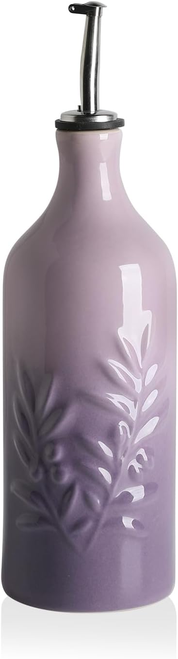 Sweejar Ceramic Olive Oil Dispenser Bottle, 20 Oz Relief Opaque Oil Cruet Protects To Reduce Oxidation, Suitable for Storage Soy Sauce, Coffee Syrup, Liquids, Set of 1 (Gradient Purple)