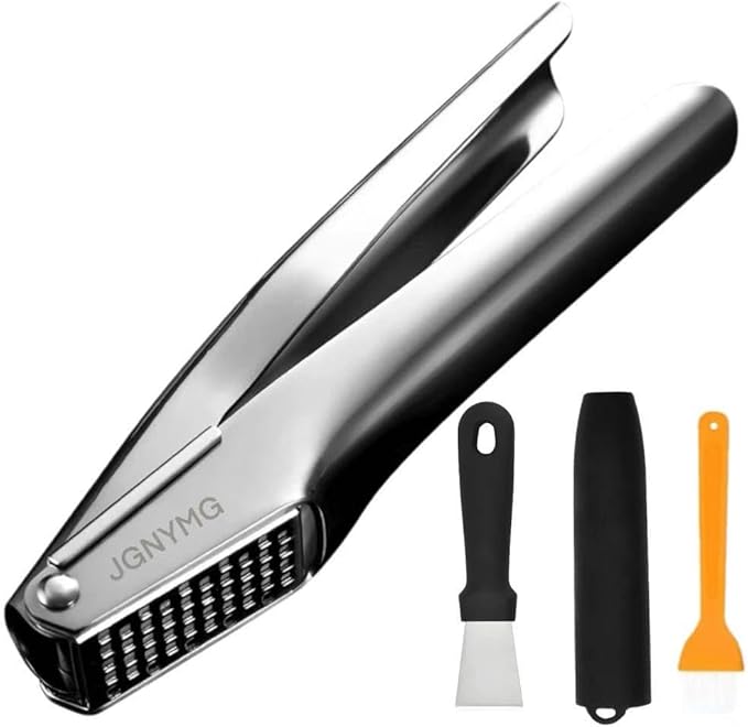 Garlic Press Stainless Steel，Premium Garlic Mincer Tool，Heavy Duty Professional garlic grinder， No Need to Peel Garlic Ginger Crusher，Easy Clean, Dishwasher Safe & Rust-proof