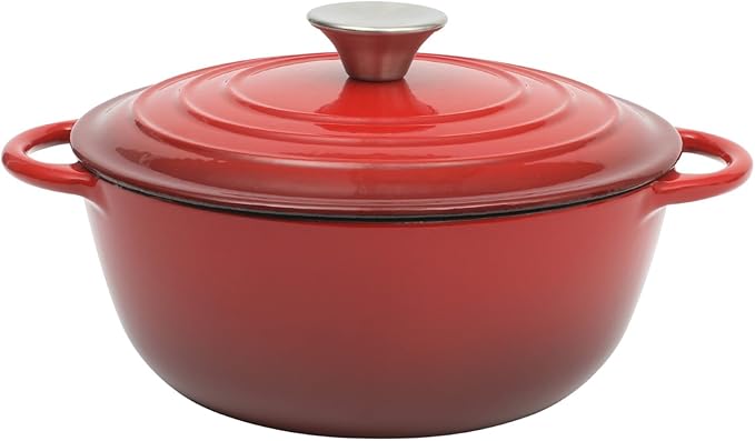 Gibson Home Addlestone 2.65 Quart Round Enamel Cast Iron Dutch Oven Pot With Lid & Dual Handles - Gradient Red