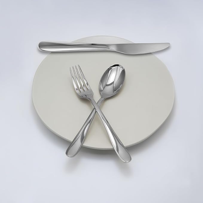 Stainless Steel 18PCS Dinner Set combo with 6 Dinner Knives, 6 Dinner Forks, 6 Dinner Spoons，Silverware Set for Home, Kitchen and Restaurant, Mirror Polished& Dishwasher Safe