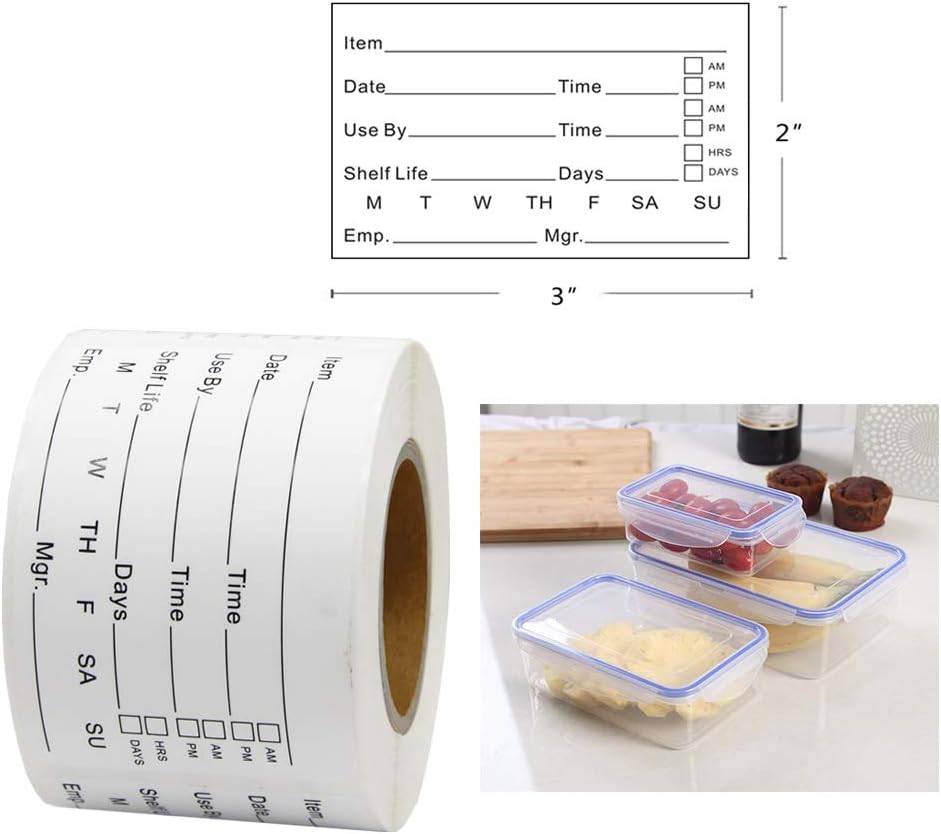 Hcode 2 x 3'' Self-Adhesive Removable Freezer Food Labels- Easy Clean Leaves No Residue- Cooler Food Storage Freezer Stickers Plastic Paper Perfect for Reusable Containers 2 Roll
