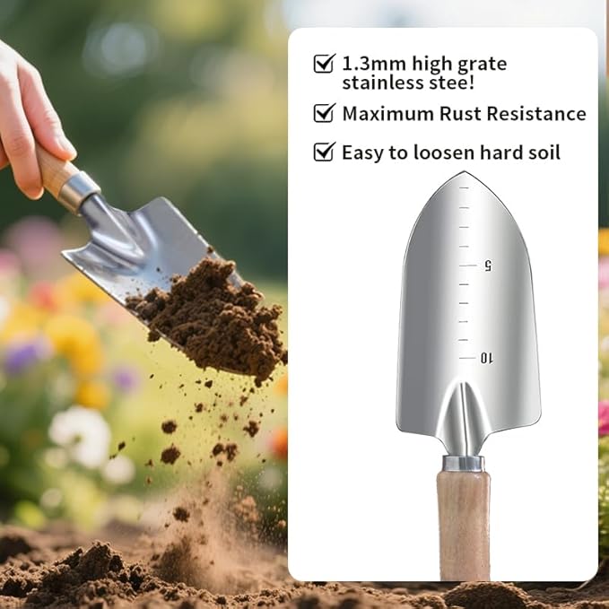 Garden Tools Set 9-Piece, Heavy Duty Stainless Steel Garden Hand Tools with Floral Tote Bag - Rust-Proof Garden Tools for Gardening, Gardening Gifts for Women Mom