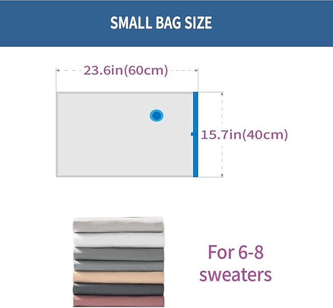 7 Pack Small Space Saver Vacuum Storage Bags for Clothing Travel, Vacuum Seal Compression Bags for Clothes, Packing, Luggage, Blankets, Comforters and Pillows, Hand Pump Included