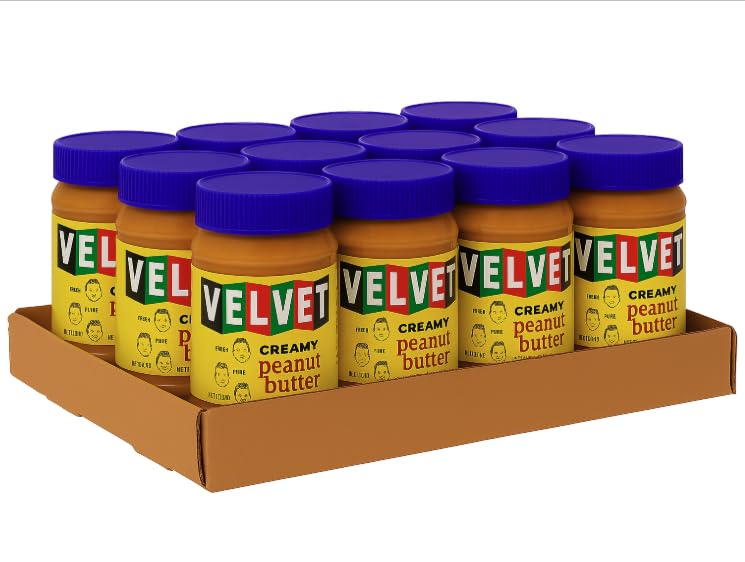 Velvet Peanut Butter, Crunchy – Detroit’s Classic Since 1937, with “Fresh, Pure, Delicious” Label, Made in the USA, Gluten-Free, Packed with Roasted Peanut Chunks, Perfect for Sandwiches, Baking & Snacking (12 Jars, 18oz Each)