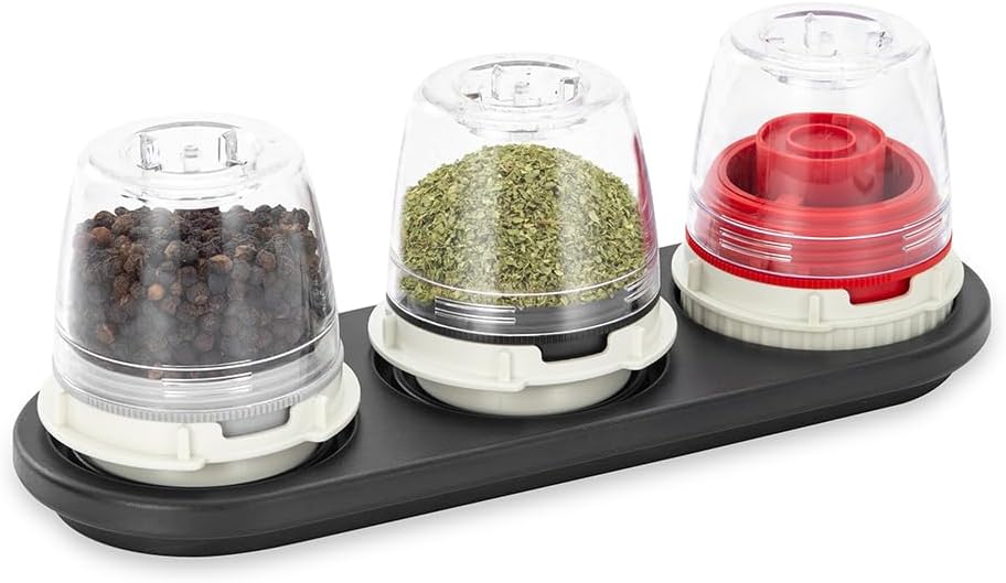 FinaMill Salt and Pepper Mill Tray, Stackable FinaPod Storage, Stylish Kitchen Accessories for Spice Grinder, Gift-Ready - Black Trio Stackable Tray