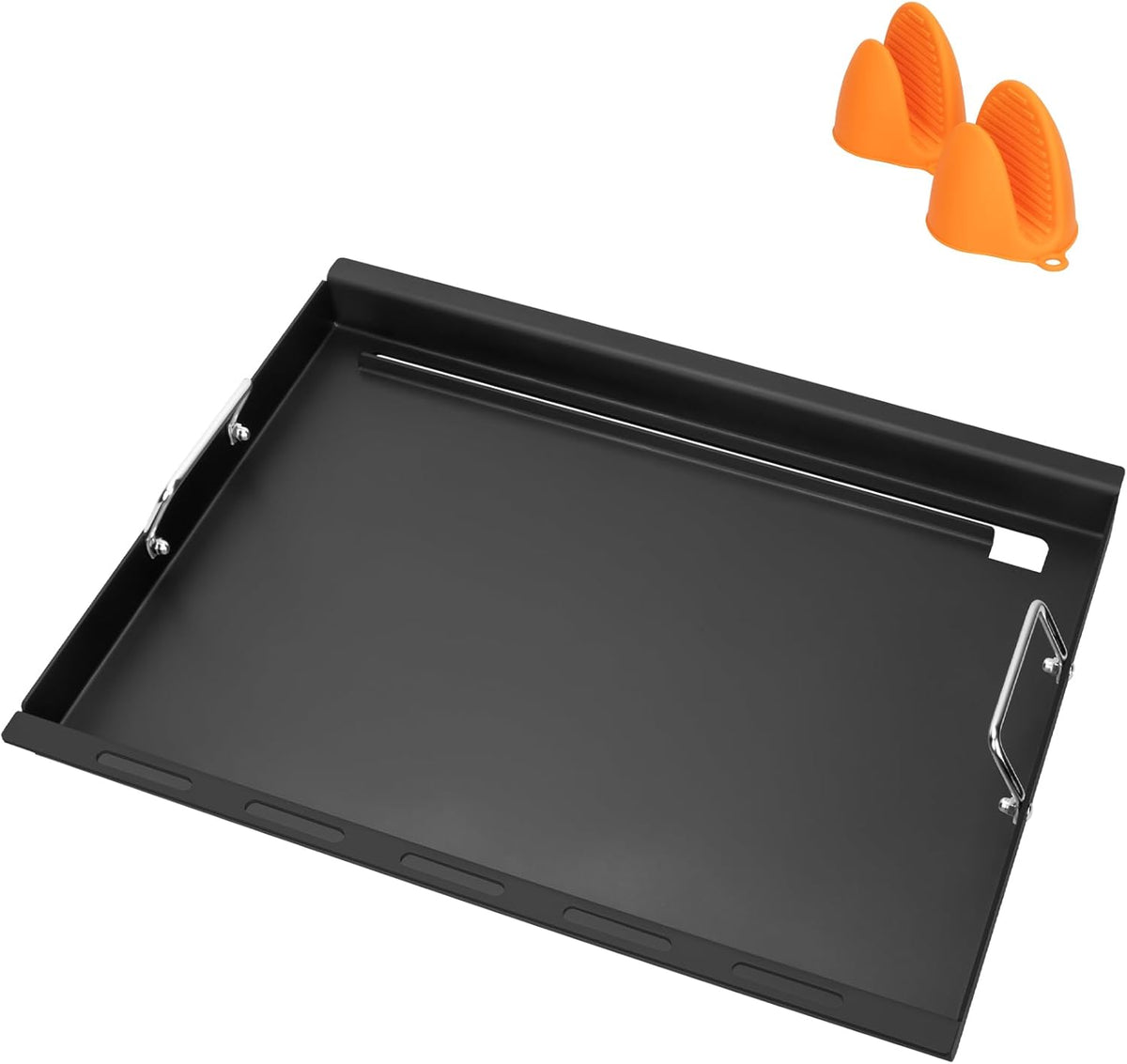 Full-Size Griddle Insert for Char-Griller 5050 3001 5650 3008 3030 3725, Flat Top Griddle with Handles for Chargriller Charcoal Grills, Cooking Griddles for Chargriller with 2 Pcs Fire Grate Hangers