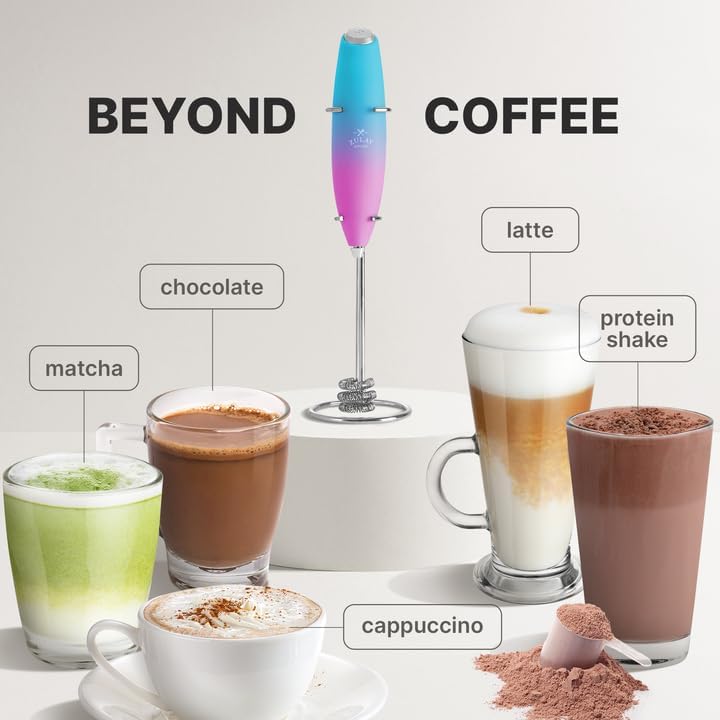 Zulay Kitchen Milk Frother with Patented Tornado Triple Whisk – Handheld Foam Maker for Coffee, Lattes, Matcha & Hot Chocolate – Rich, Creamy Froth in Seconds -