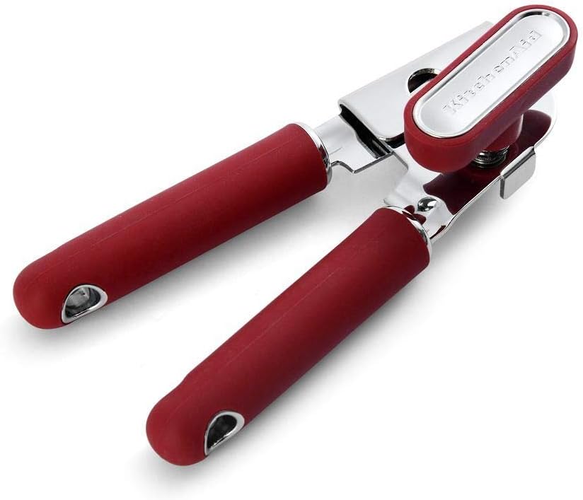 KitchenAid Classic Multifunction Can Opener and Bottle Opener Easy to Use, Razor Sharp Stainless Steel Cutting Wheel, Soft Ergonomic Handles, Soft Red