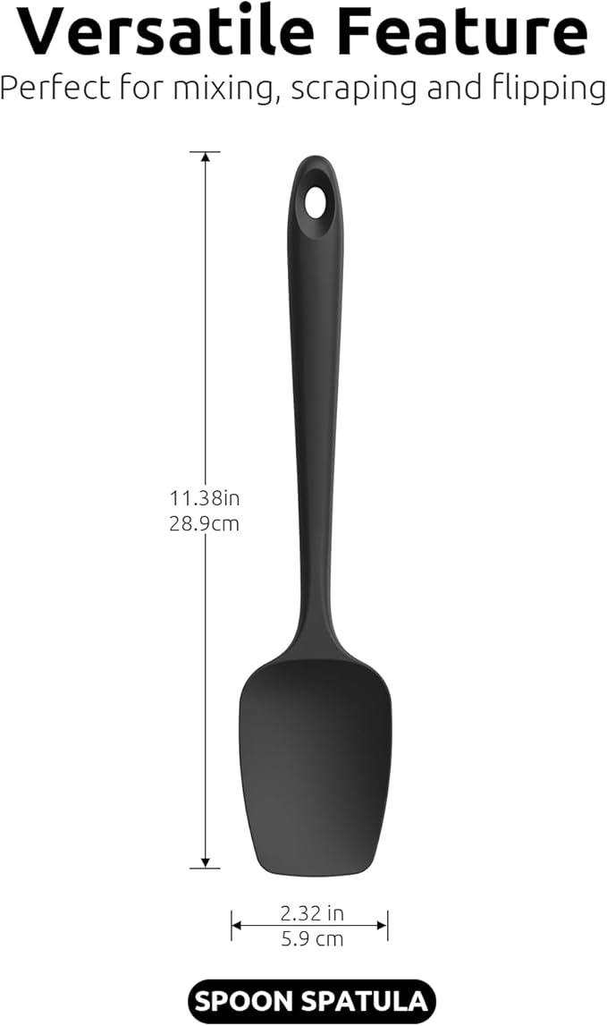 U-Taste Silicone Spoon Spatula Set, 600ºF High Heat Resistant Food Grade Flexible Rubber Scraper, Cooking Mixing Baking Kitchen Utensils Set of 3 (Black)