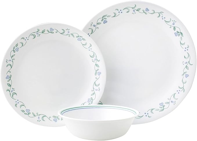 Corelle Dinnerware Set (12pc Set, Country Cottage)-Dinner Set for 4 4 x: Dinner Plates, Side Plates & Bowls 3 X More Durable, Half The Space & Weight of Ceramic up to 80% Recycled Glass, 1146844