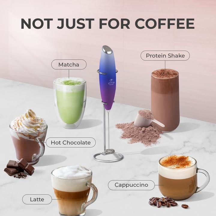 Zulay Kitchen Powerful Milk Frother Wand With 4 AA Duracell Batteries - Ultra Fast Handheld Drink Mixer - Electric Whisk Foam Maker for Coffee, Lattes, Cappuccino, Matcha & Creamer -