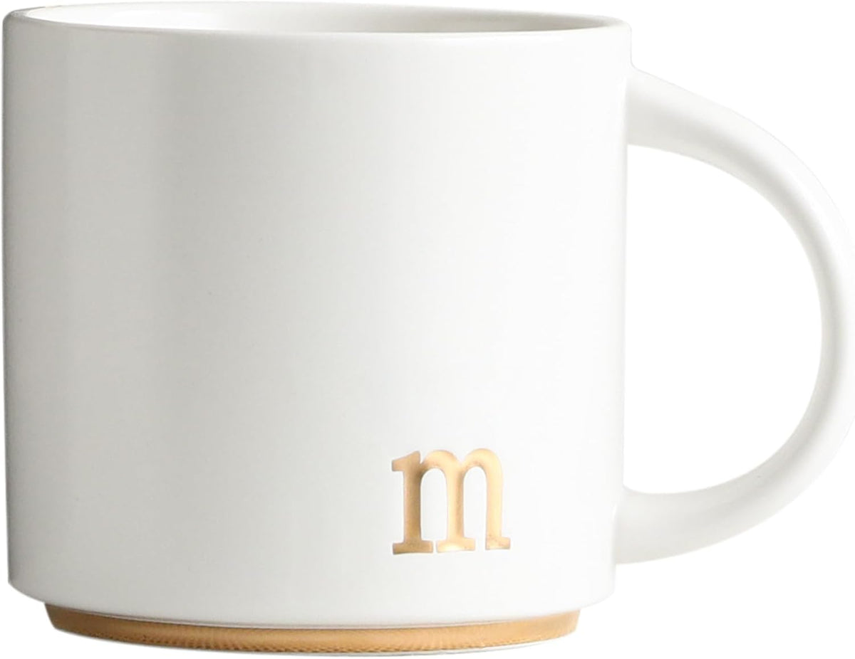 COLLECTIVE HOME - Monogram Ceramic Mugs, 15 oz Golden Initial Coffee Cups, Elegant Alphabet Tea Mugs, Elegant Personalized Mug with Gift Box, Luxurious Cups for Office and Home (m)