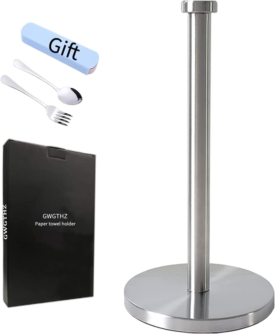 Silver Paper Towel Holder, Stainless Steel Countertop with Weighted Base