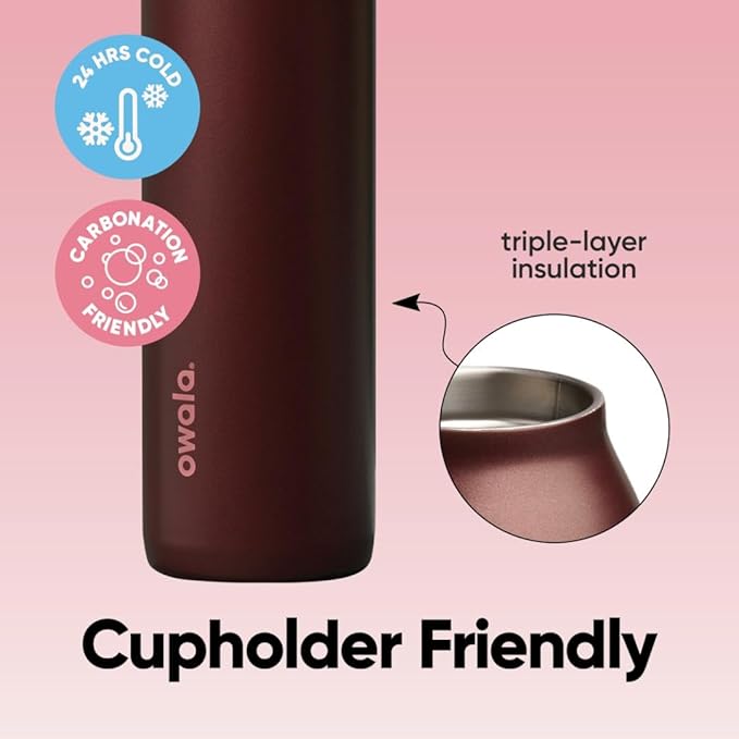 Owala FreeSip Twist Insulated Stainless Steel Water Bottle with Straw for Sports and Travel, BPA-Free, 24-oz, Black Cherry