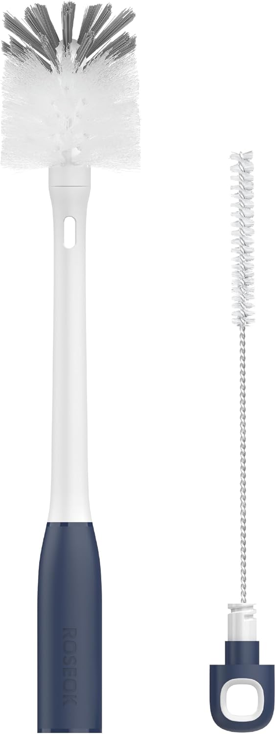 2 in 1 Long Handle Bottle Brush with Straw Brush for Cleaning Glass, Sports Bottle, Coffee Mug,Navy Blue,1 Pack