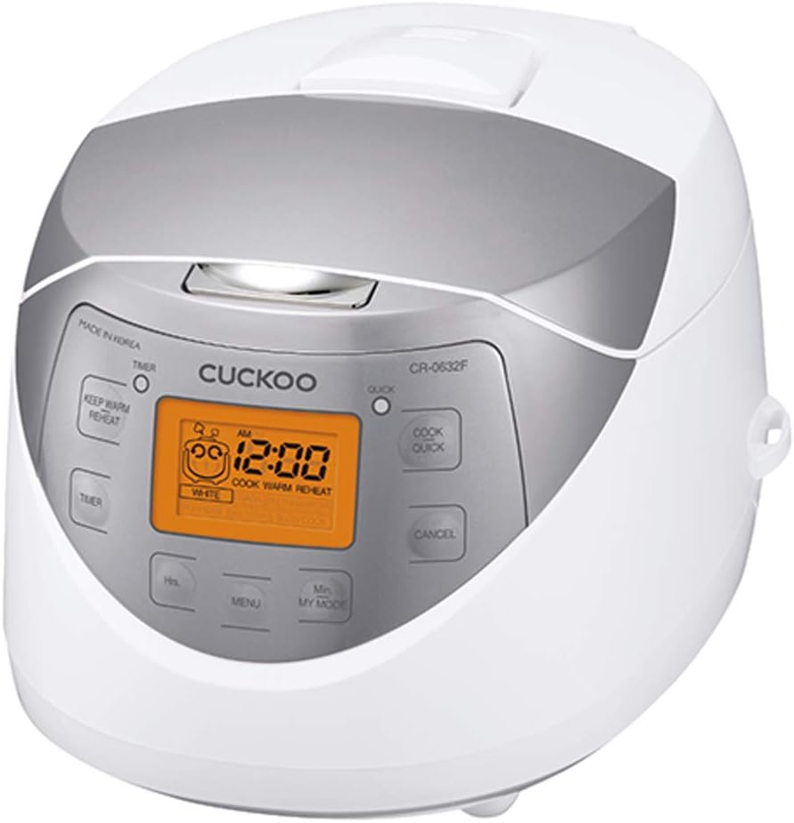 CUCKOO Rice Cooker 6 Cup Uncooked / 12 Cup Cooked, Korean Fuzzy Logic Rice Cooker Small with Delay Timer & Keep Warm Setting, Versatile Food Steamer for Cooking, Non-Stick Inner Pot, Silver (CR-0632F)