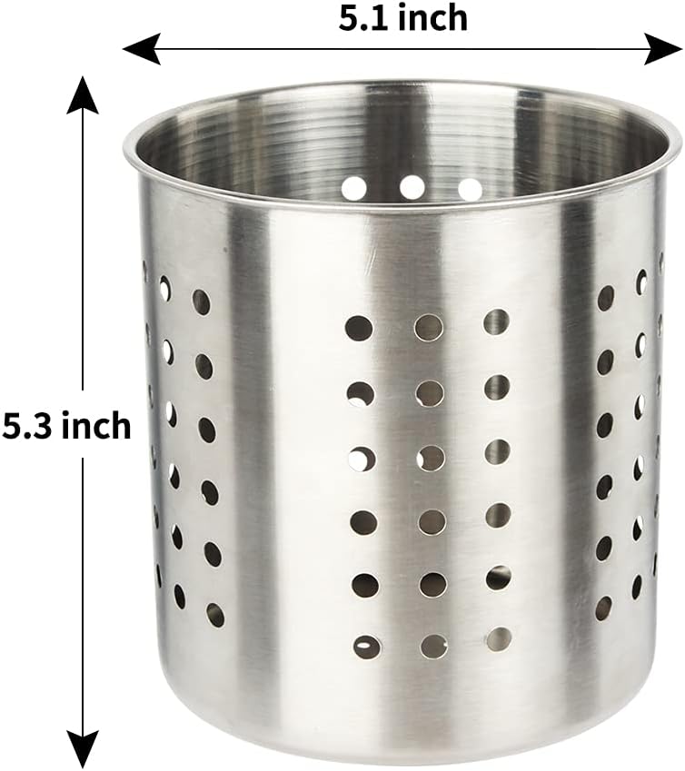 Stainless Steel Utensil Holder Kitchen Holder Restaurant Cooking Utensil Holder for Forks Spatula, 5.3'' x 5.1" Round Utensil Organizer