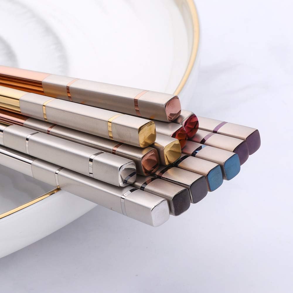 Buyer Star 5-pair Nice Stainless Steel Featured Chopsticks Metal Reusable Chopsticks Chinese Square Chopsticks