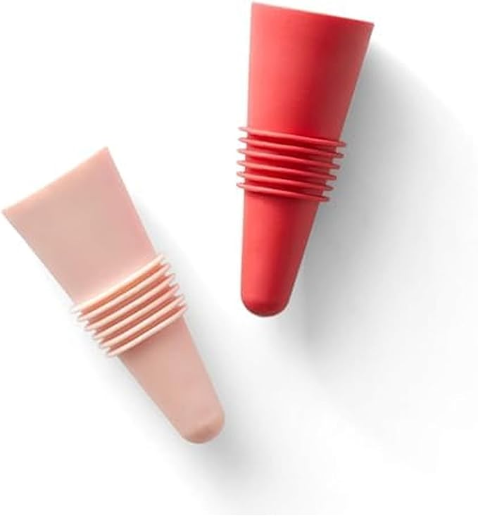 Rabbit Wine and Beverage Bottle Stoppers with Grip Top, Red Pink (Set of 2)