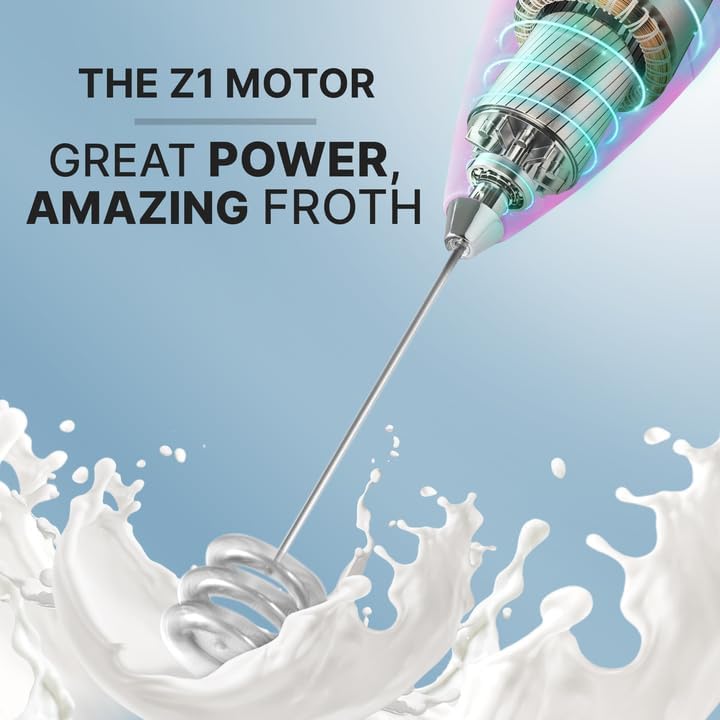 Zulay Kitchen Milk Frother with Patented Tornado Triple Whisk – Handheld Foam Maker for Coffee, Lattes, Matcha & Hot Chocolate – Rich, Creamy Froth in Seconds -