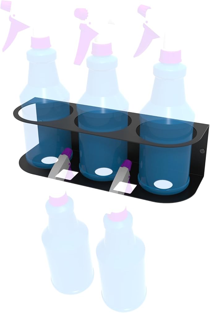 JINGCHENGMEI 3 Spray Bottles Holder, Steel Wall Mount Storage Organizer for All-Purpose at Garage and Home (SBH-3B1Pc)