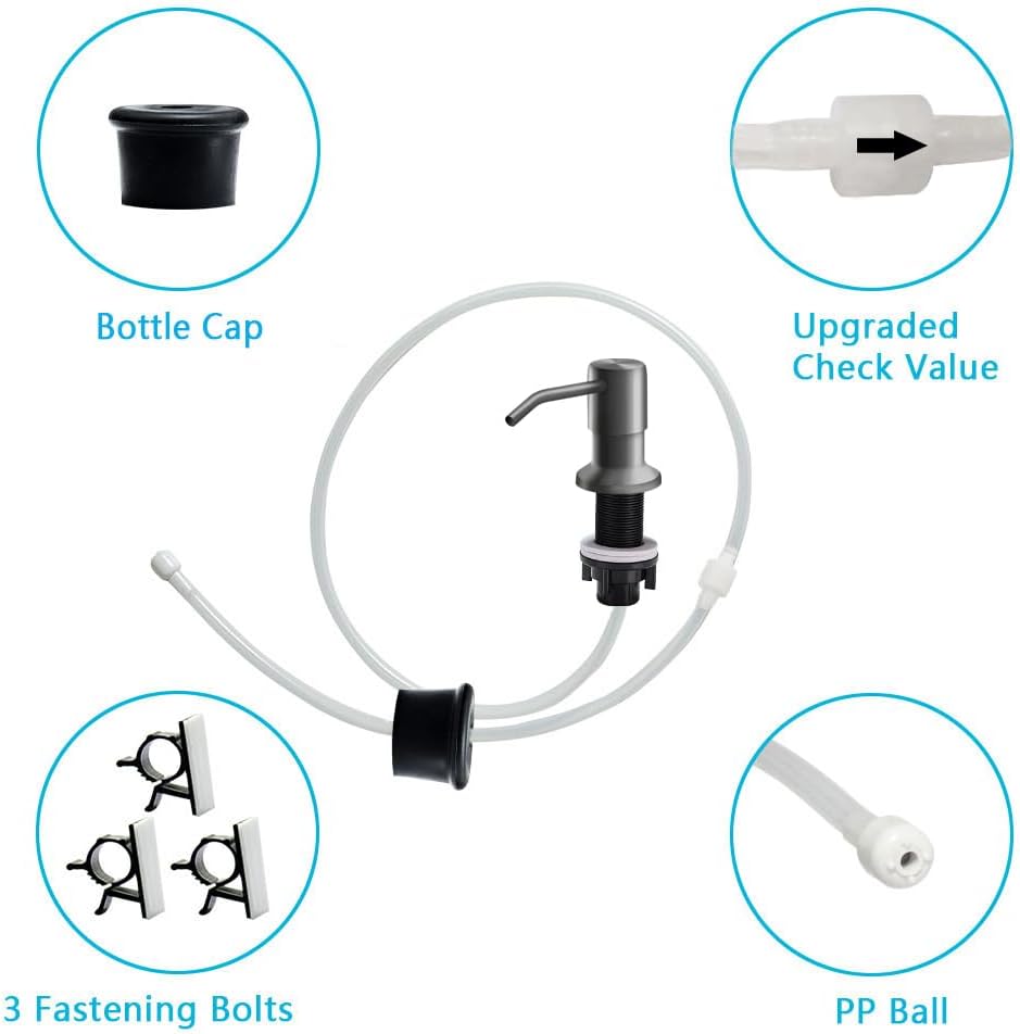 Soap Dispenser for Kitchen Sink, in Sink Soap Dispenser Pump, 47" Silicone Extension Tube Connect to The Soap Bottle Directly, Say Goodbye to Frequent Refills (Gray)