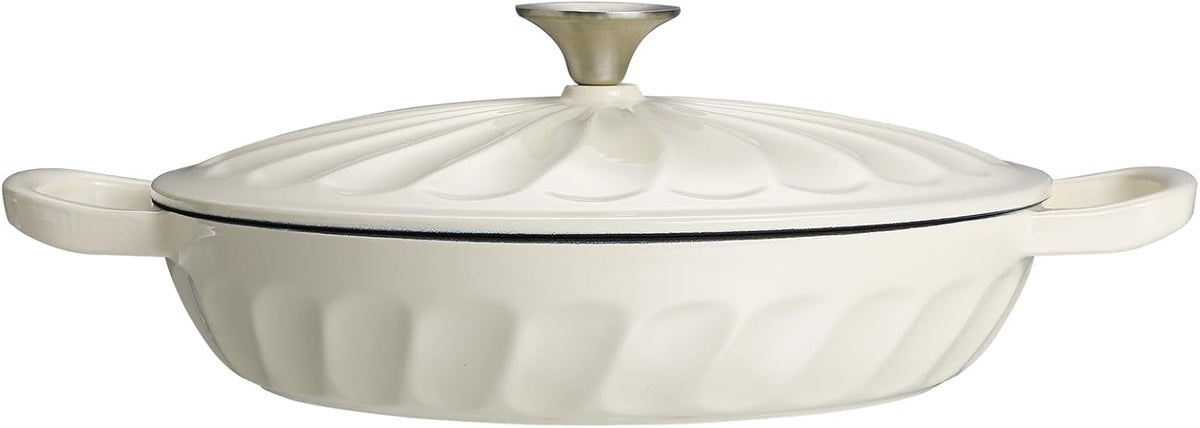 Enameled Cast Iron Braiser, 3.8 Quart Enamel Dutch Oven with Handles, Cast Iron Braiser Pan with Lid,Enameled Cookware (White)