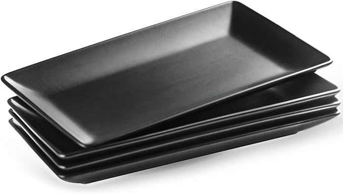 YHOSSEUN Ceramic Serving Platters Set of 4, Rectangular Serving Platters and Trays for Food, Sushi, 9.8 In Serving Dishes for Entertaining, Matte Black Serving Plate Halloween Table Decor