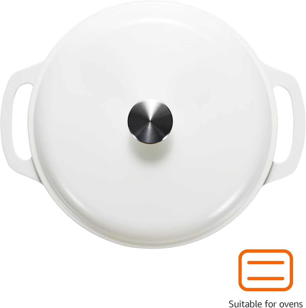 Amazon Basics Cast Iron Dutch Oven Pot with Lid, Enameled, Round, Dual Handles, Heavy-Duty, Medium, 6-Quart, Matte White
