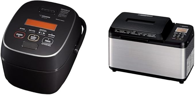 Zojirushi NW-JEC10BA Pressure Induction Heating (IH) Rice Cooker & Warmer, 5.5-Cup, Made in Japan & BB-PDC20BA Home Bakery Virtuoso Plus Breadmaker, 2 lb. loaf of bread, Stainless Steel/Black