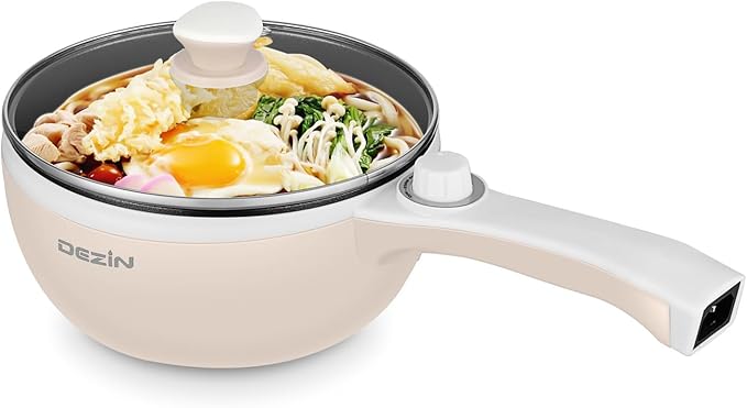 Dezin Hot Pot Electric Upgraded, Non-Stick Sauté Pan, Rapid Noodles Electric Pot, 1.5L Mini Portable Hot Pot for Steak, Egg, Fried Rice, Ramen, Oatmeal, Soup with Power Adjustment