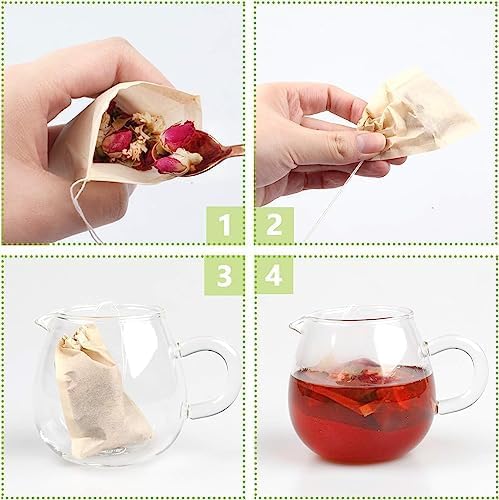 300Pcs Disposable Tea Bags for Loose Leaf Tea, Empty Tea Bags for Loose Tea, 100% Natural Wood Pulp Paper Material, Unbleached Tea Filter Bags with Drawstring